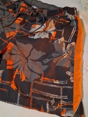 Nike Men’s Orange and Gray Floral Swim Trunks XXL 260868